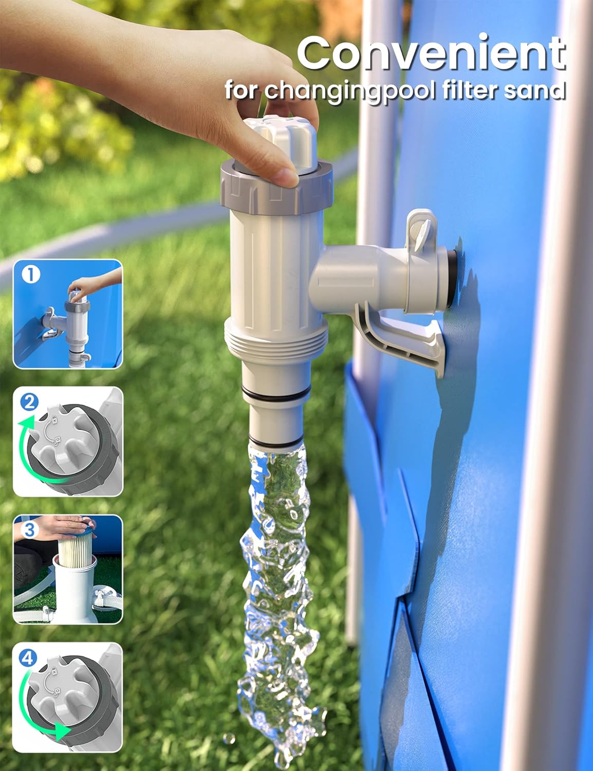 Válvula émbolo Plus con adaptador manguera piscina 2 pzas