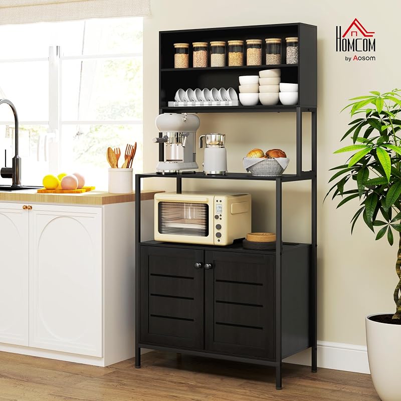 Estante cocina con toma corriente puerta abatible negro