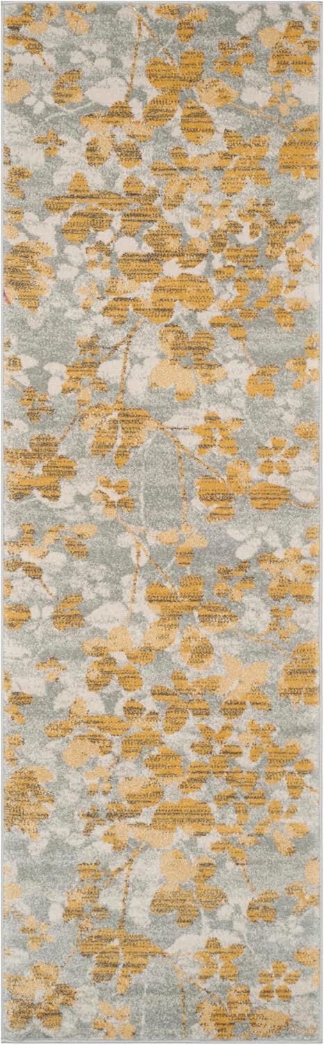 Alfombra corredor 2'2x7' gris/plateado floral sala entrada