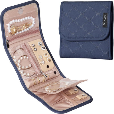 Organiz. joyas viaje plegable azul gris