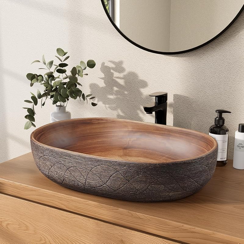 Fregadero baño ovalado 23" cerámica retro sin drenaje