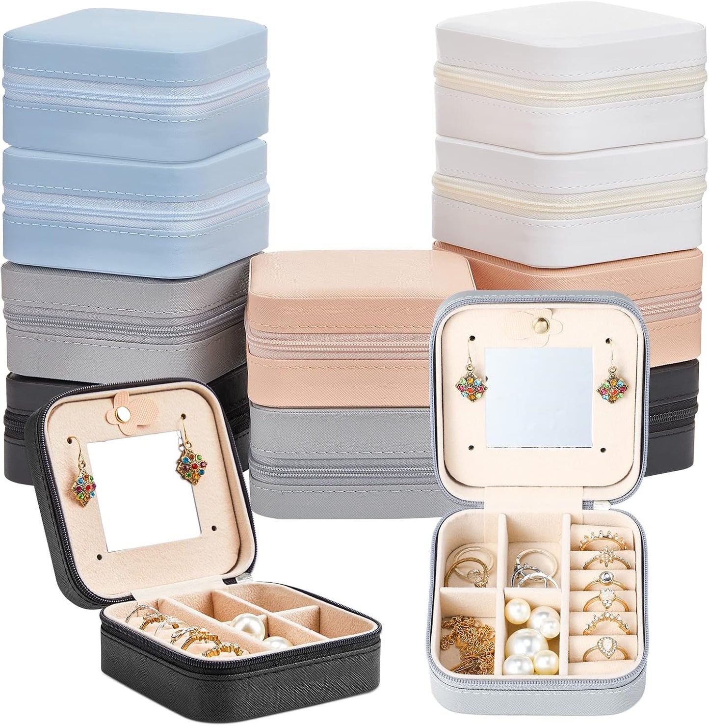 10 Pzas Caja Joyas Viaje con Espejo para Mujer
