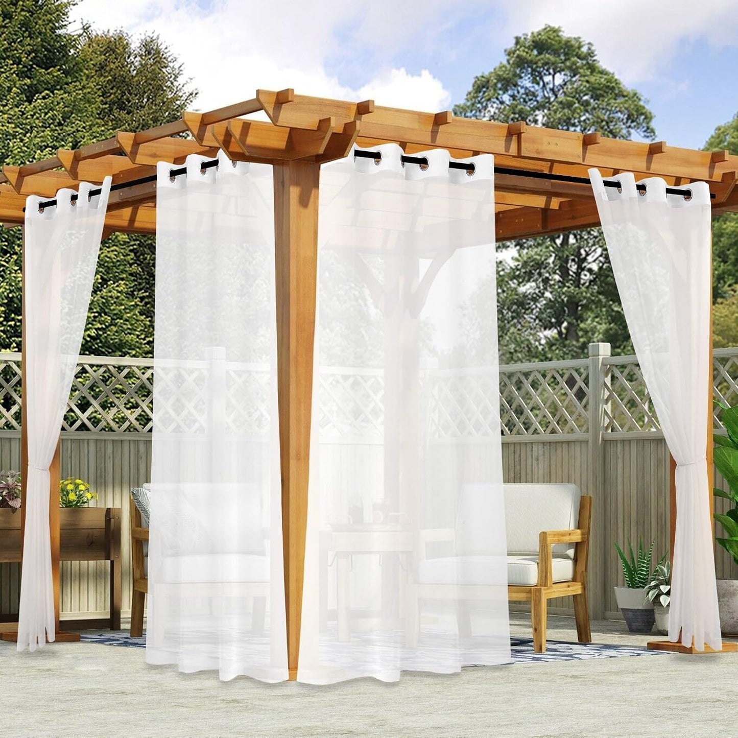 2 Cortinas traslúcidas lino impermeables para exterior 52"