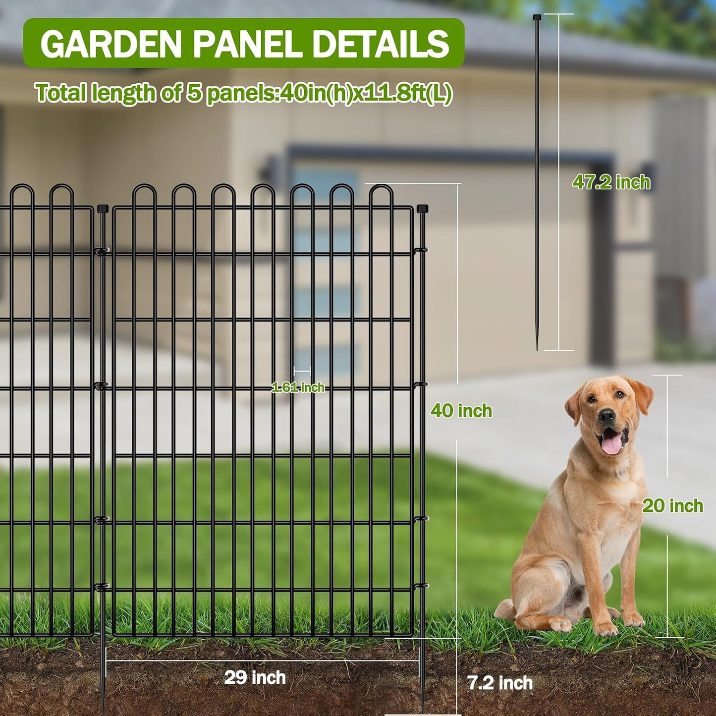 5 Paneles Valla Jardín 40pulg x 11.8ft Barrera Perros
