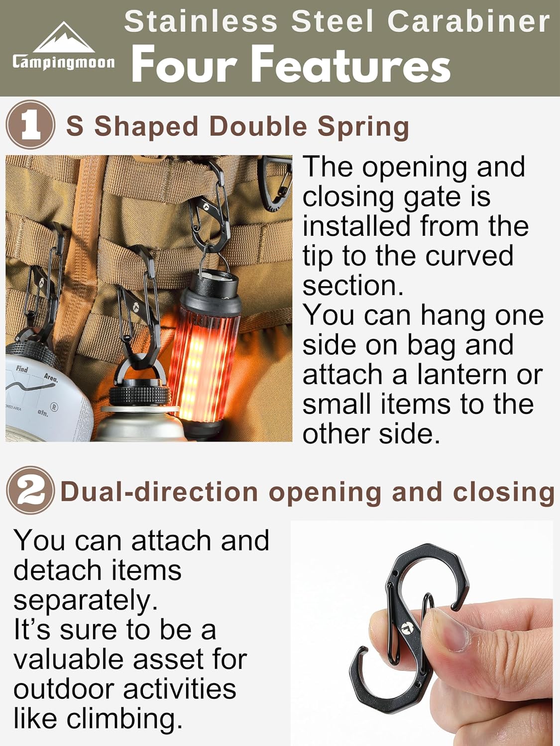 Mosquetón doble resorte 2.8pulg 2uds camping