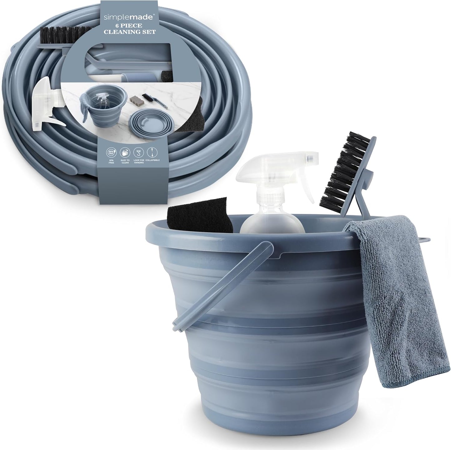 Set limpieza cubo plegable 2 pzas botella cepillo