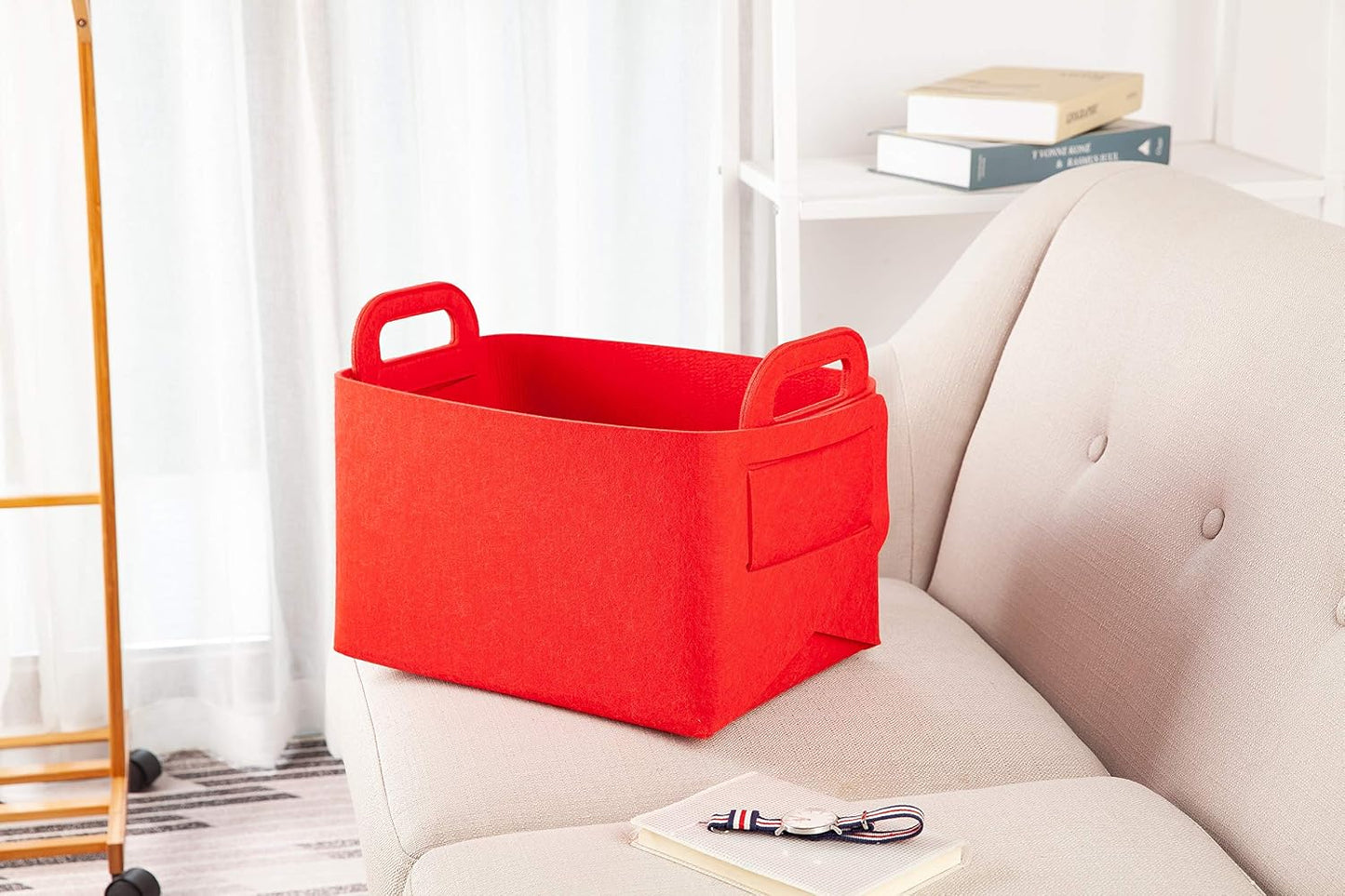 Cesta fieltro plegable con asas para almacenar juguetes