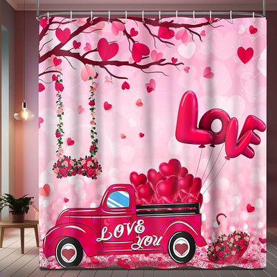 Cortina ducha corazón rojo San Valentín 72pulg tela poliéster