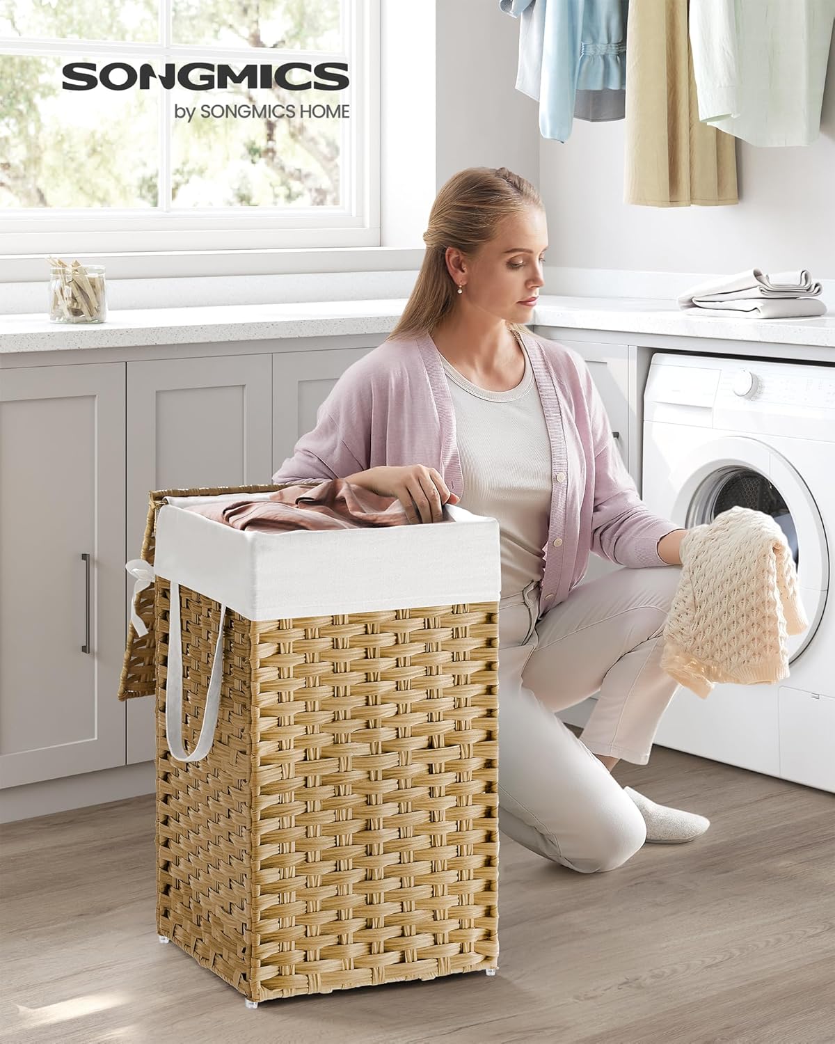 Cesta lavandería ratán sintético 65L con tapa plegable