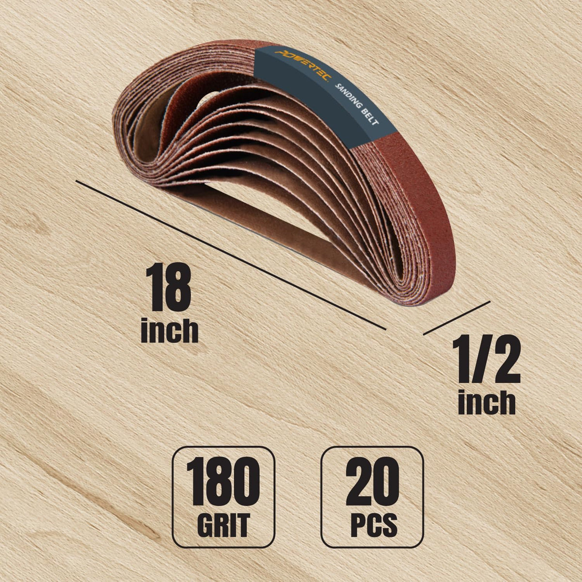 Correas lijado 1/2x18pulg 180grano aluminio 20uds