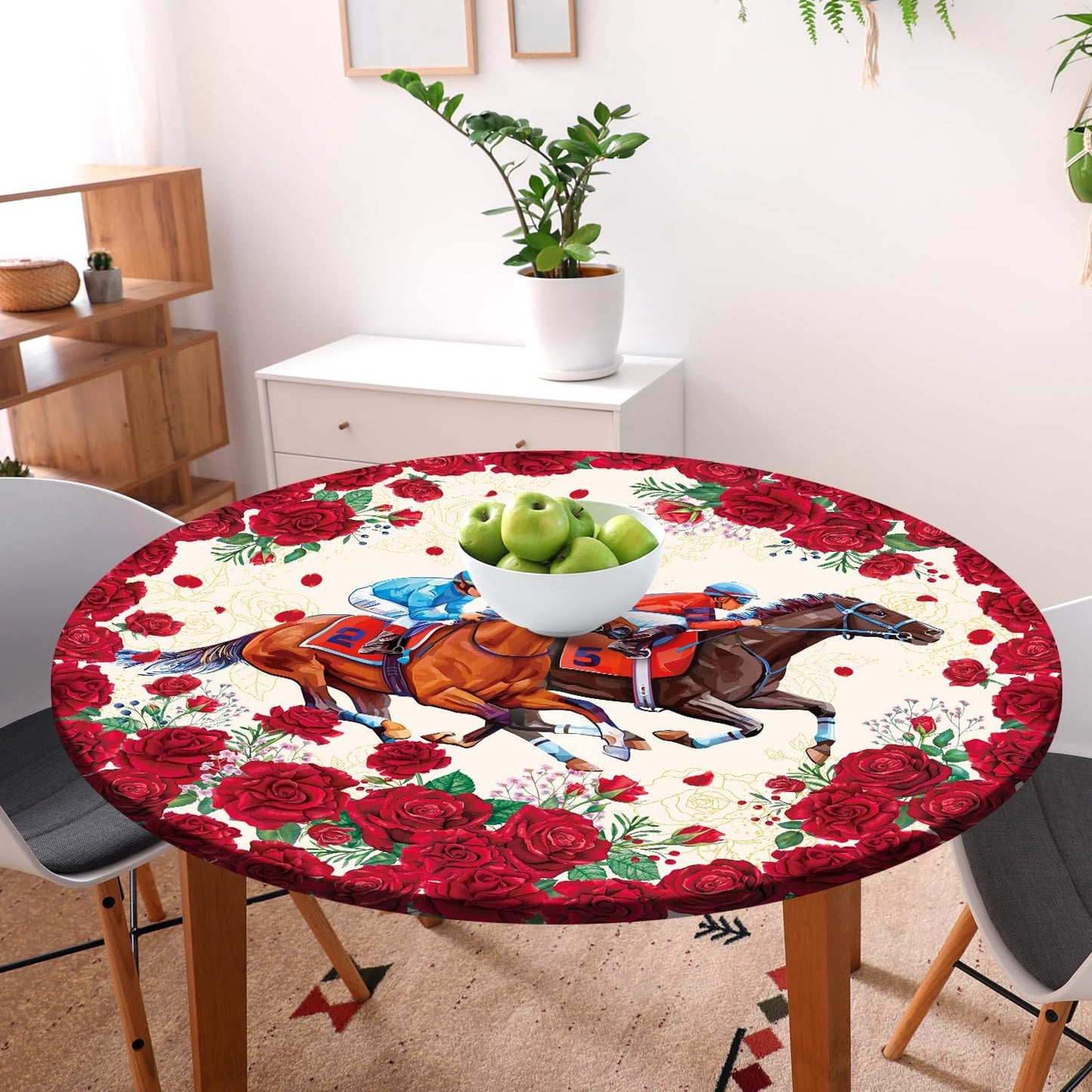 Mantel redondo ajustable elástico para fiesta carreras de caballos