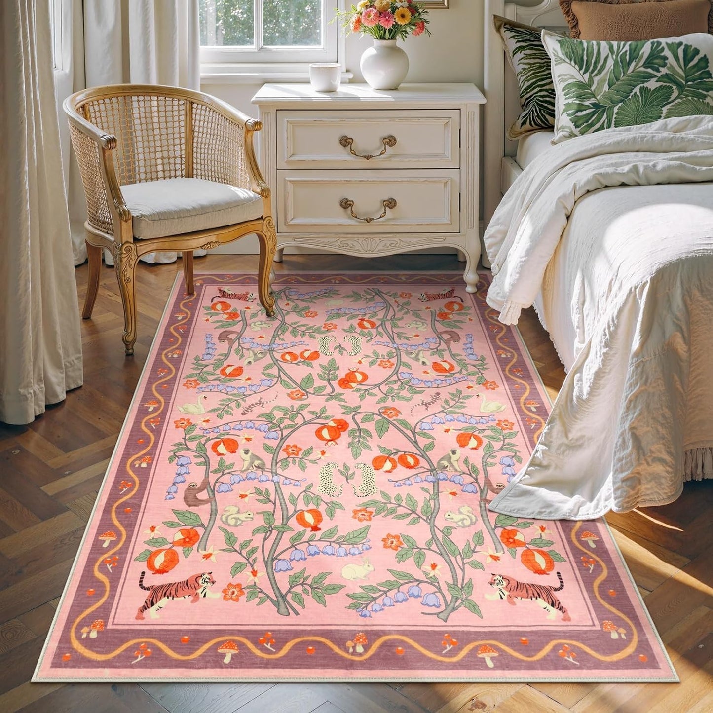 Alfombra lavable estampado animal 5x7 rosa boho antiderrap