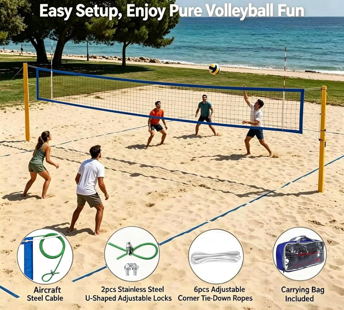 Red voleibol exterior oficial 32x3 pies cable acero 46 pies