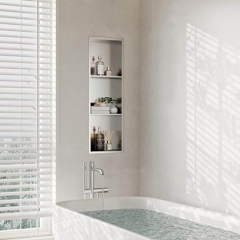Nicho ducha acero inox 12x36pulg níquel cepillado 3 niveles