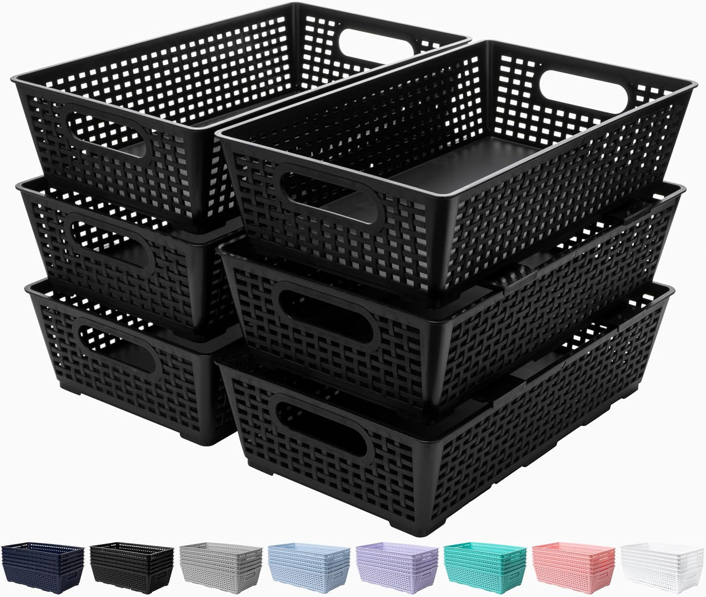 Cesta plástico tejida apilable 6 pzas para almacenamiento