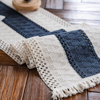 Camino mesa macramé algodón tejido a mano 12x60pulg