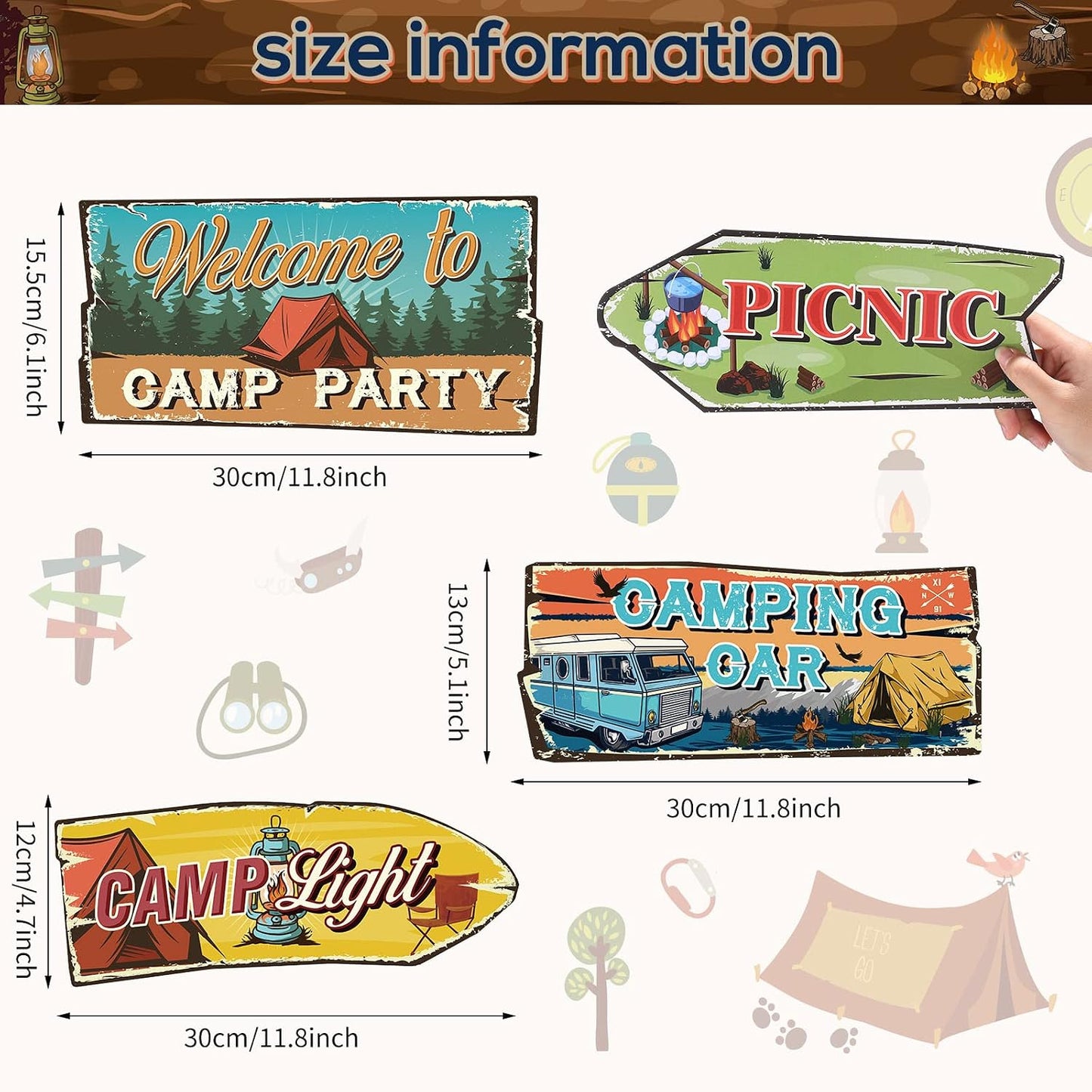 24 Carteles Fiesta Campamento Decoración Rústica Bienvenida