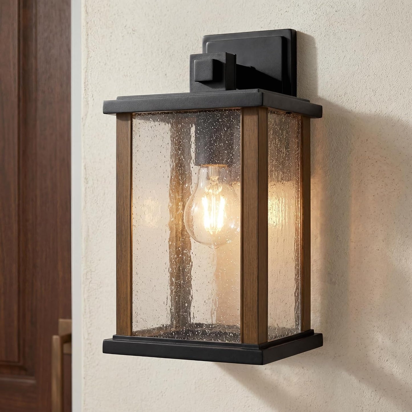 Lámpara pared exterior 12.75pulg negro vidrio acanalado