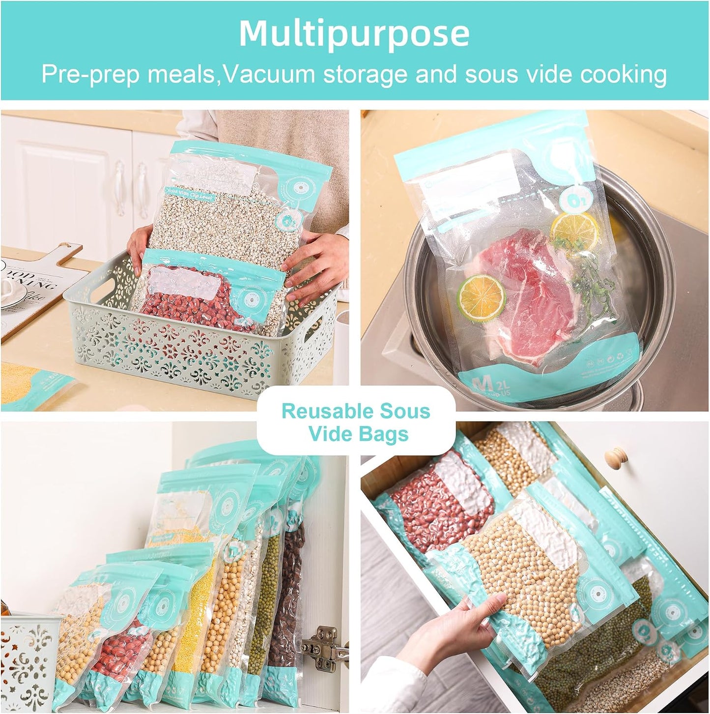 20 Bolsas Sous Vide Reutiliz. Sin BPA Doble Cara