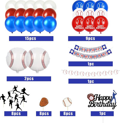 53 Pzas Decoración Fiesta Béisbol Globos y Adornos Pasteles