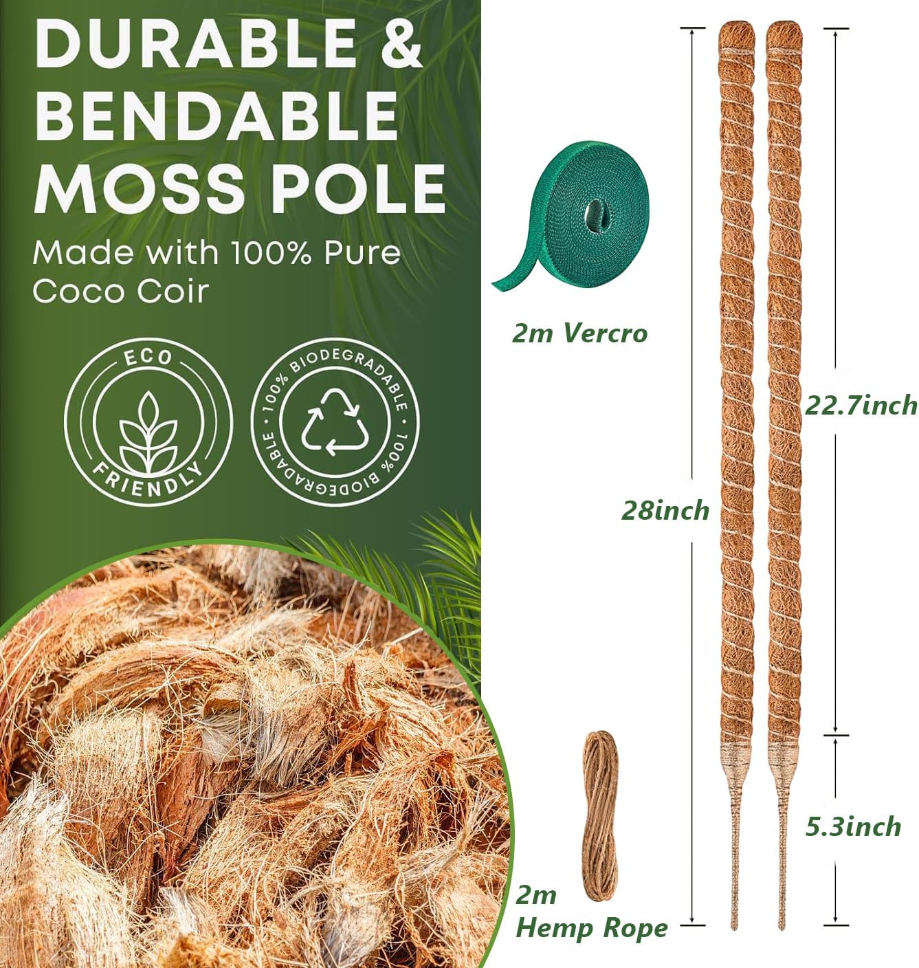 Soporte plantas monstera 28pulg fibra coco 2 pzas