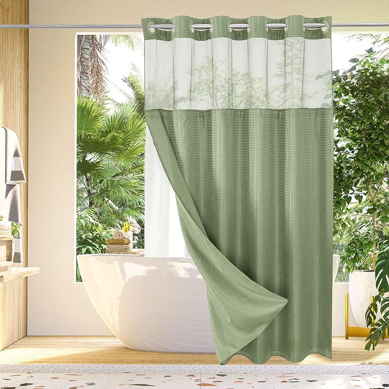Cortina ducha tejido gofre 72x74pulg verde salvia