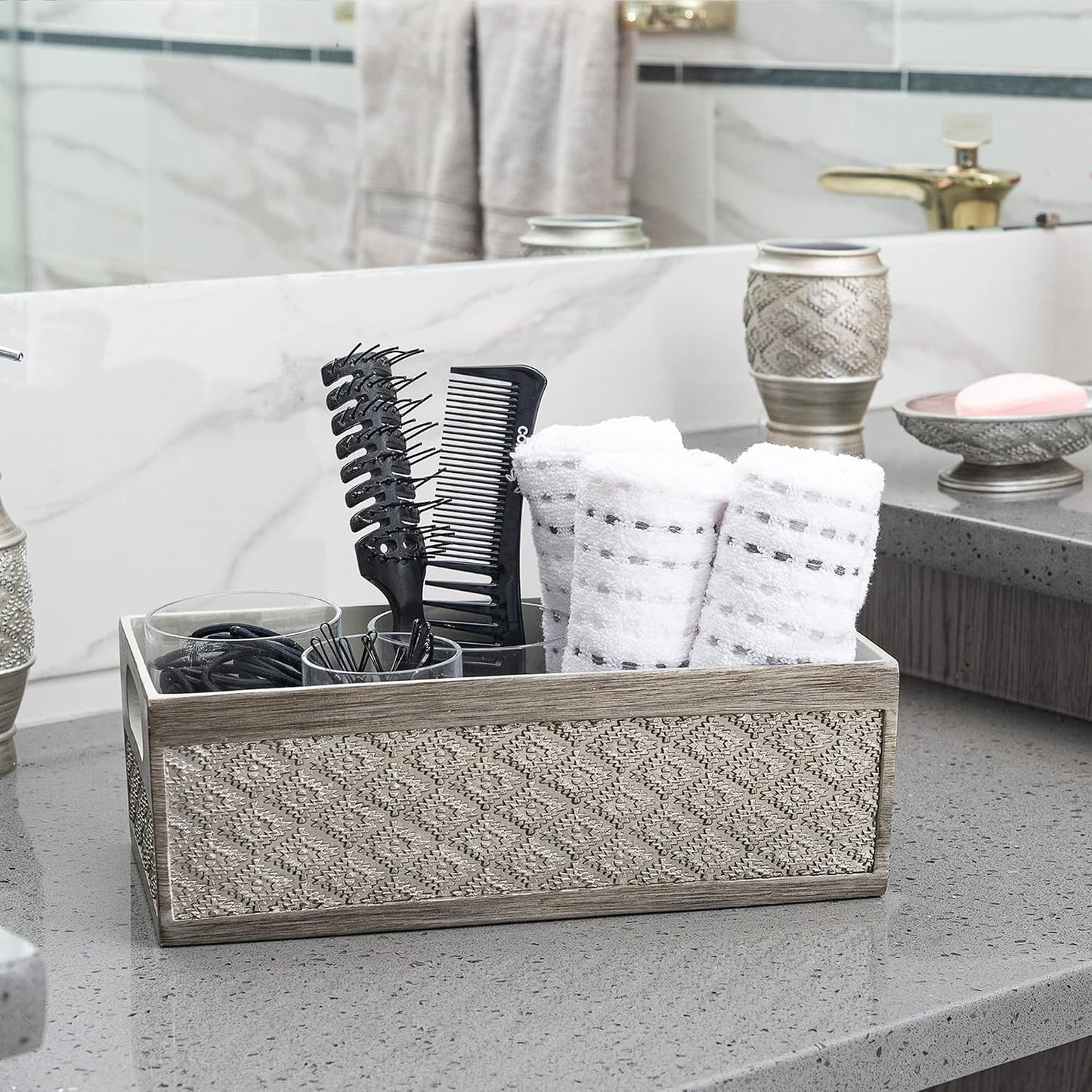 Caja decorativa baño plateada para papel higiénico