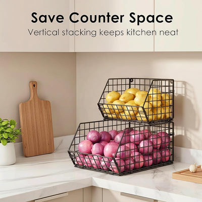 Cesta alambre apilable 2 niveles encimera cocina