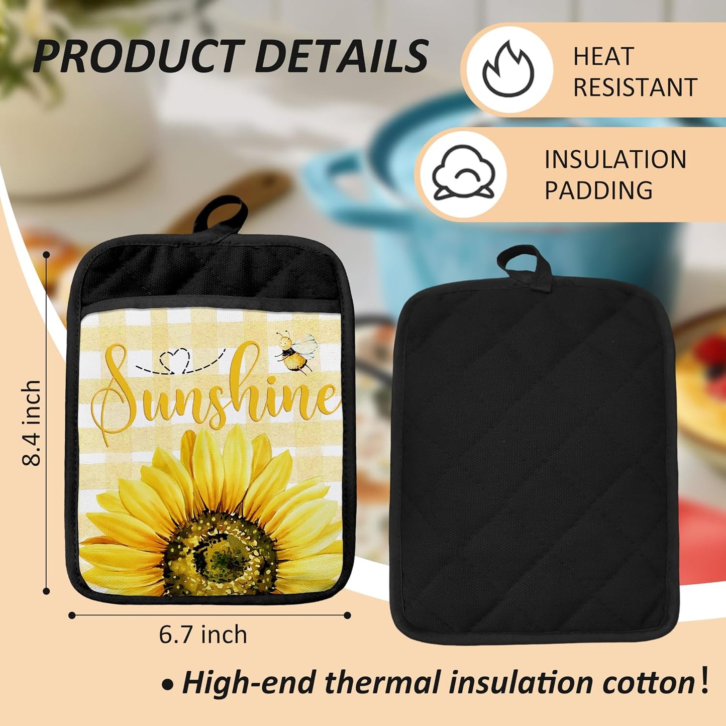 Guantes horno girasol amarillo cuadros florales mujer