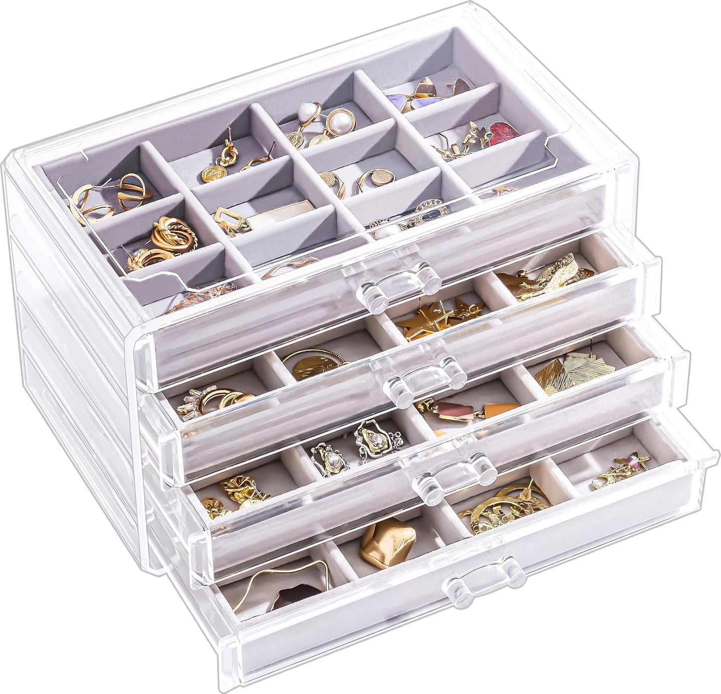 Caja organizadora aretes acrílico transparente 4 cajones