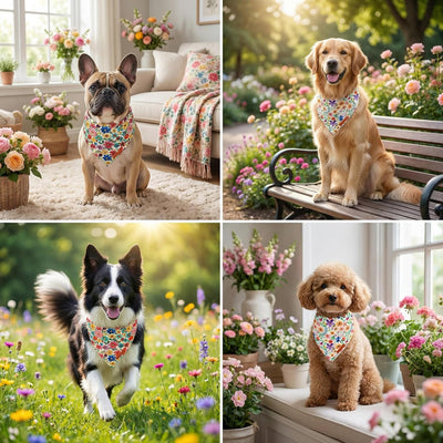 Bandanas florales para perros XL primavera verano