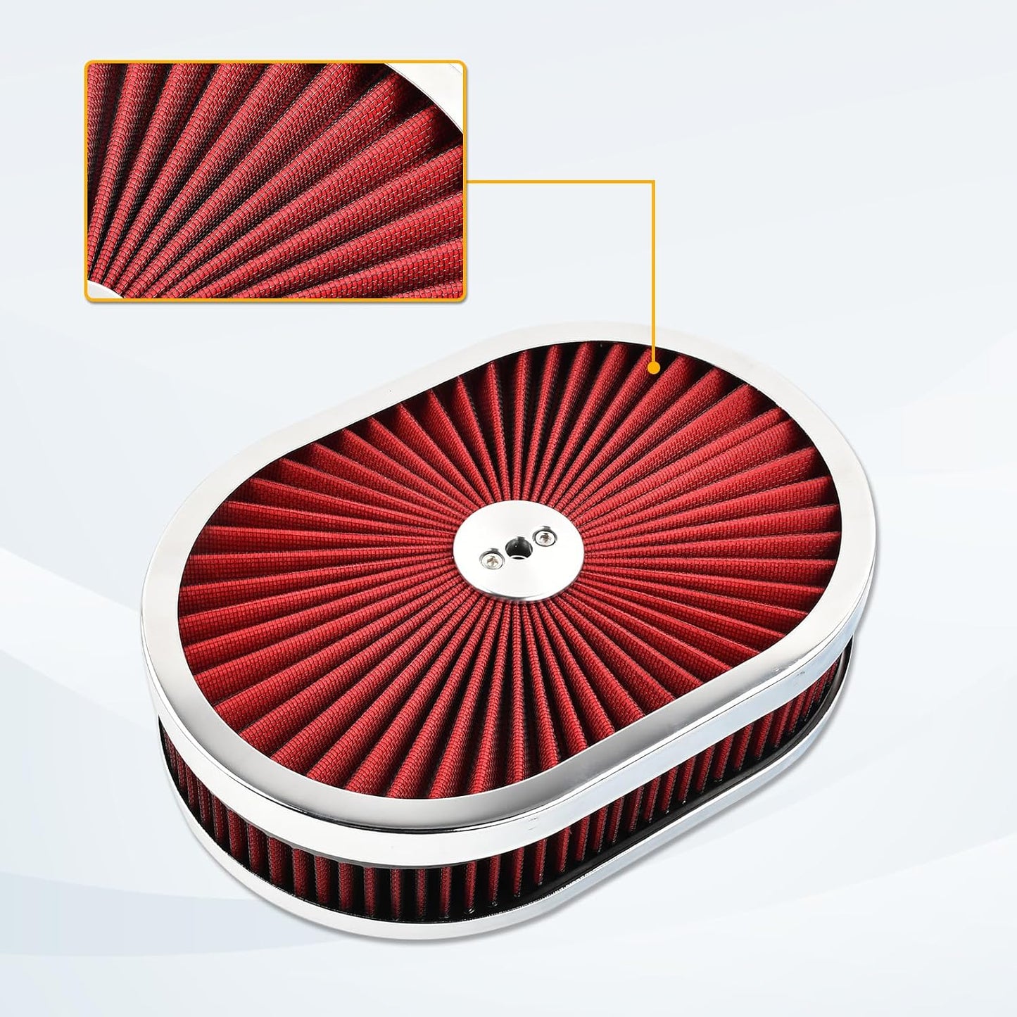 Filtro aire ovalado 12x2pulg comp V8 GMC Chevy Ford Rojo