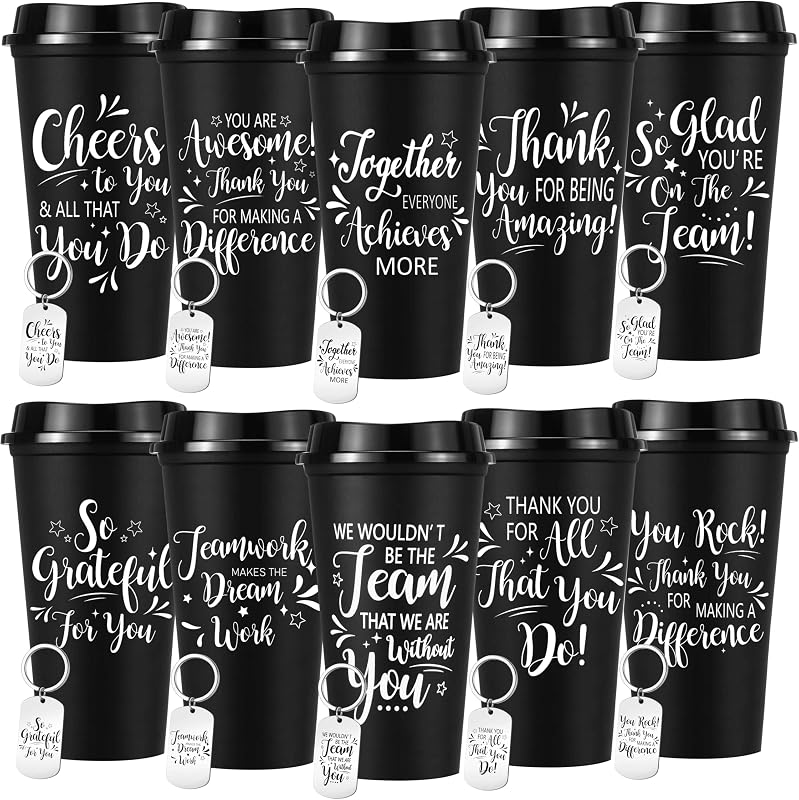20 Pzas Taza Café Plástico 16oz con Tapas y Llaveros