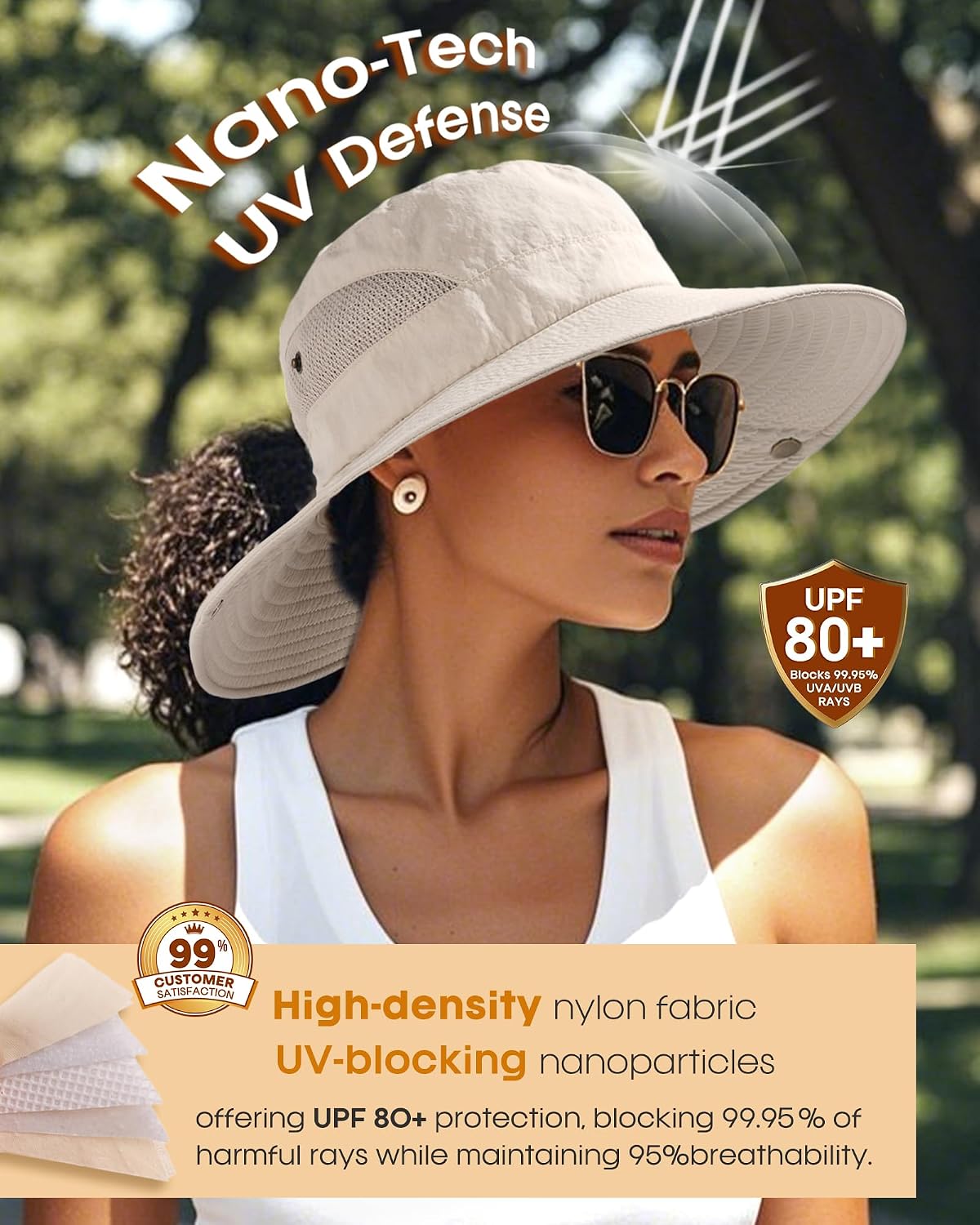 Sombrero sol mujer ala ancha UPF 80 plegable tipo cubo