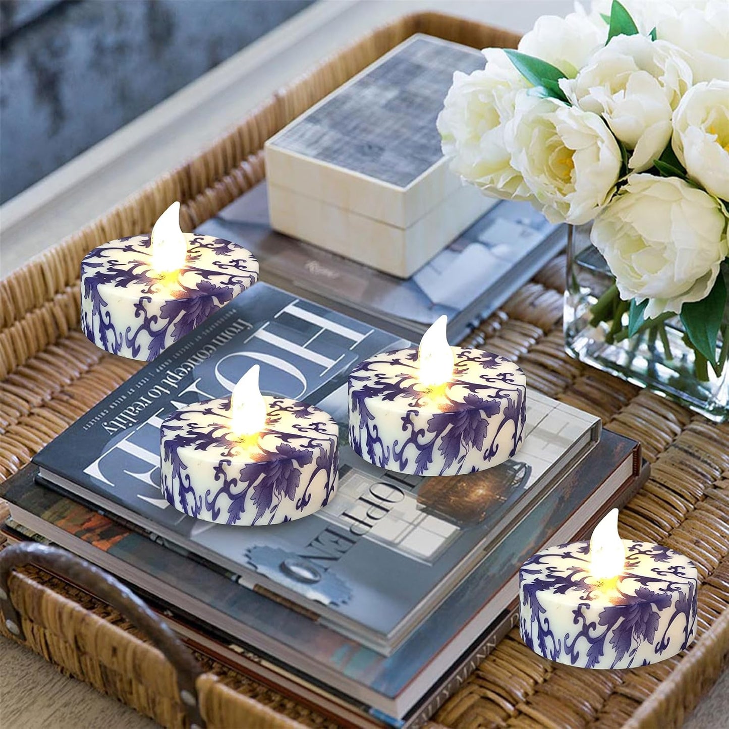 Set 12 Velas LED Azules y Blancas Sin Llama Control Remoto
