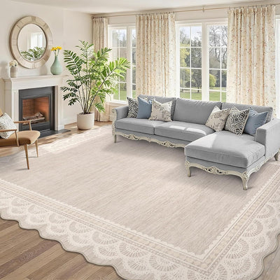 Alfombra sala 8x10ft borde encaje festoneado antideslizante lavable