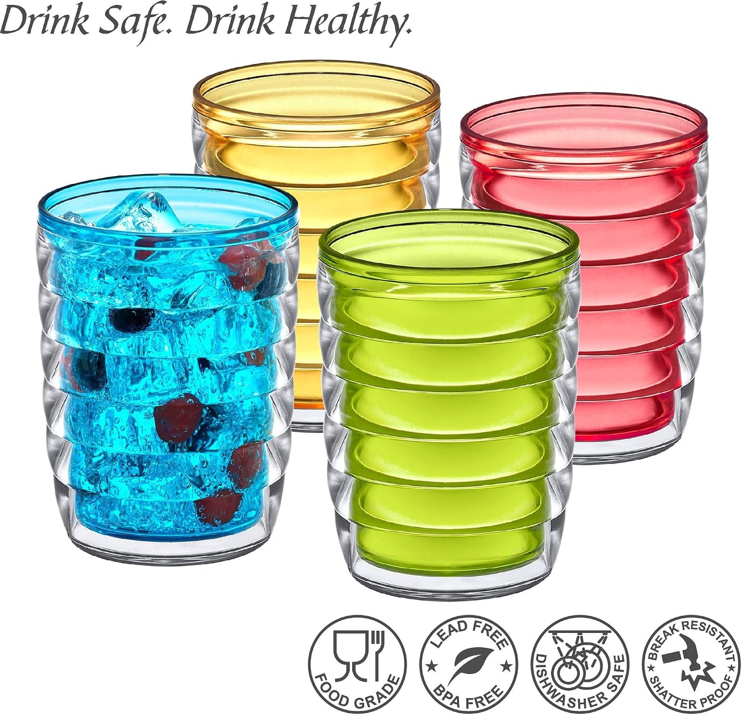 Vasos plástico aislado 16oz set 4 reutilizables sin BPA