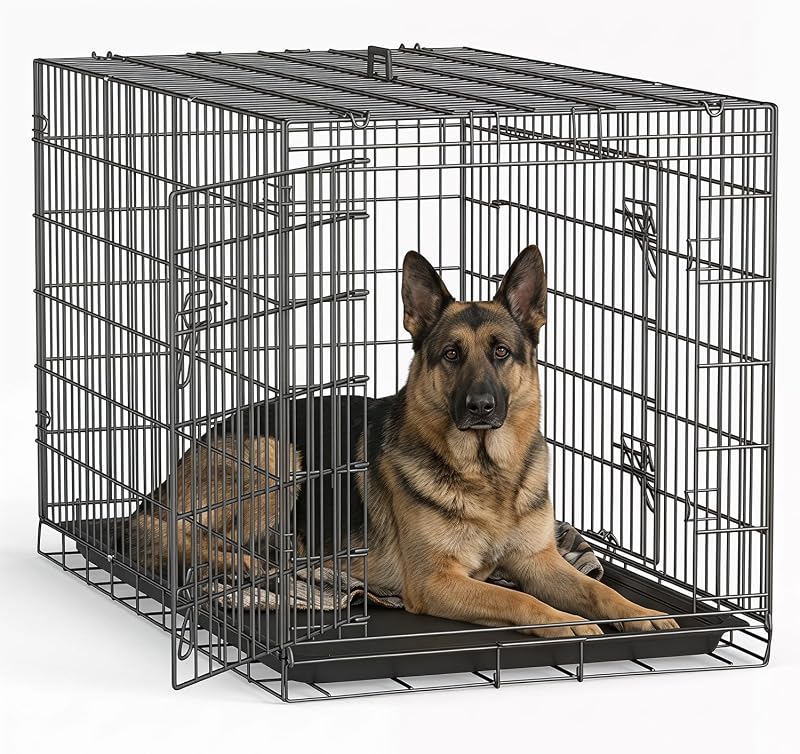 Jaula plegable perros 48pulg doble puerta bandeja extraíble