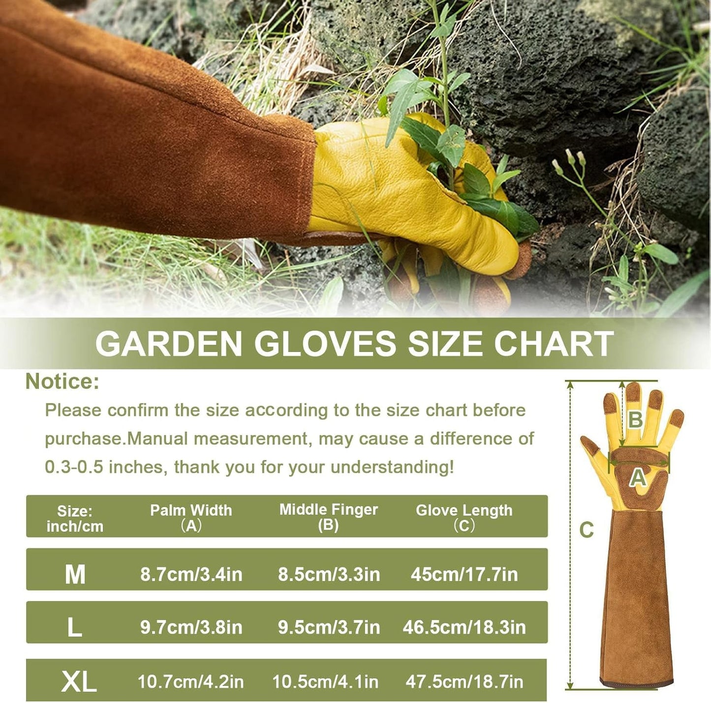 Guantes jardinería mujer cuero vaquilla para cactus rosas