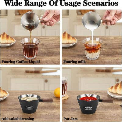 2 Pzas Taza Medidora Espresso Acero Inox Mango Madera 200ml Negro
