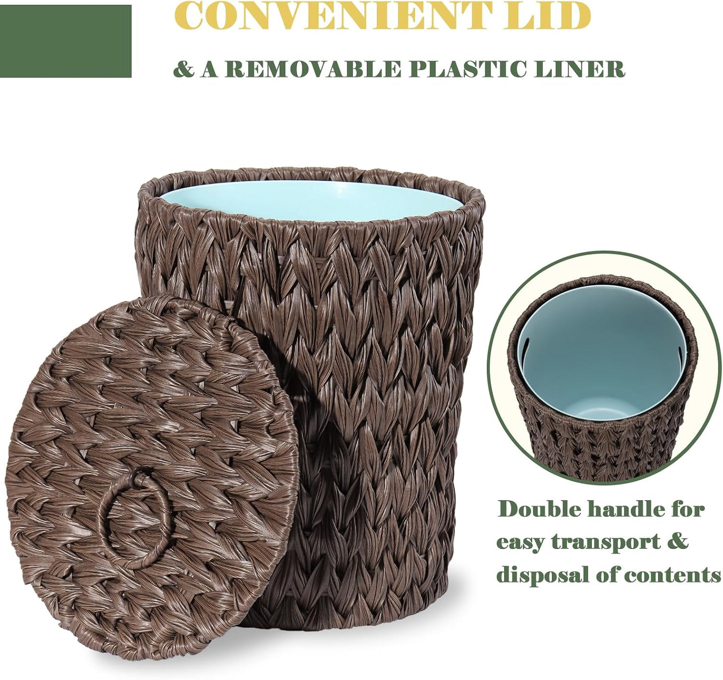Cubo basura mimbre plástico 2.6gal con tapa dormitorio