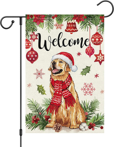 Bandera jardín perro golden retriever navidad 12x18pulg doble cara