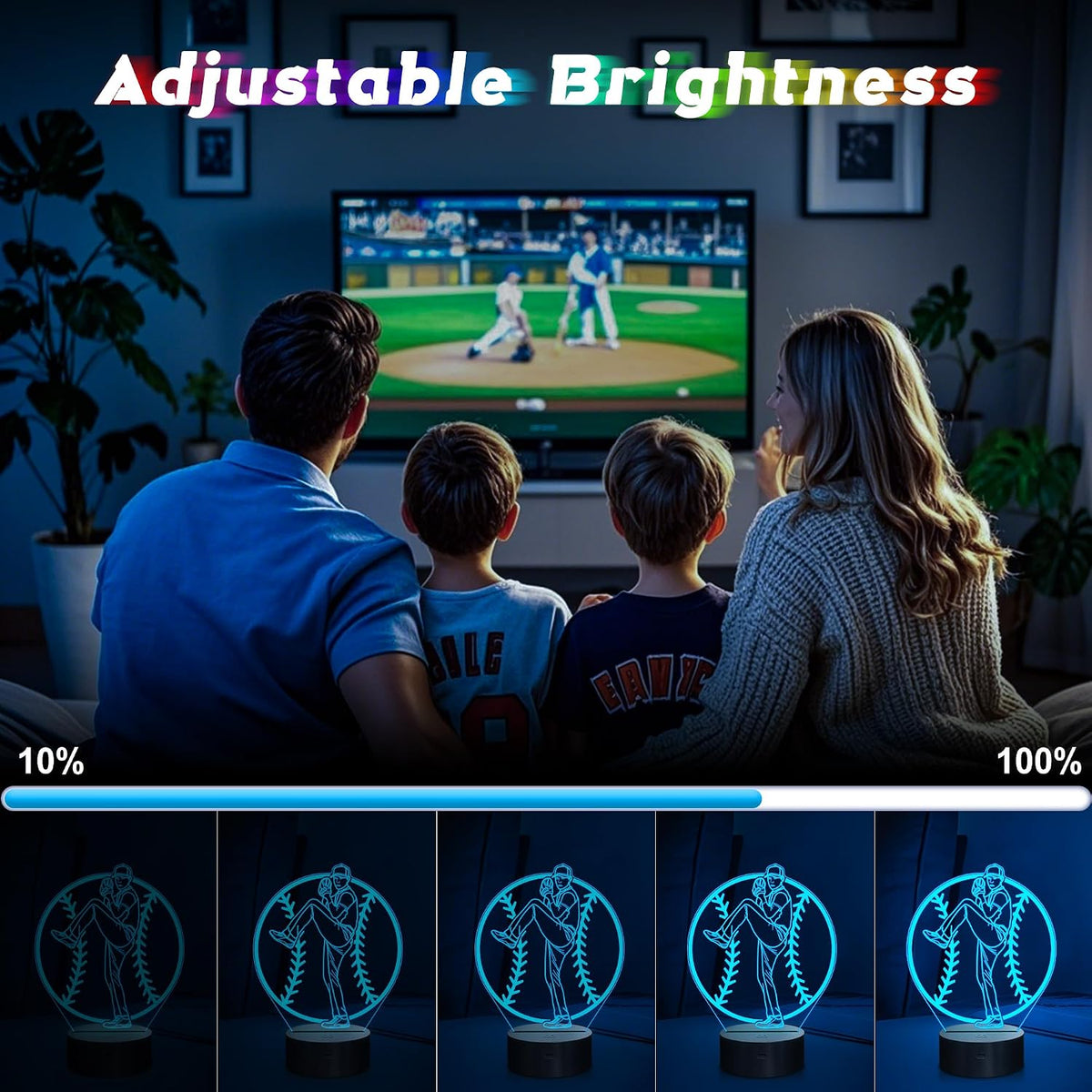 Luz Nocturna Béisbol Led 3D 16 Colores Control Remoto