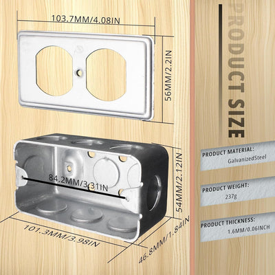 Caja toma corriente acero galv 10x1/2 y 6x3/4 pulg plata