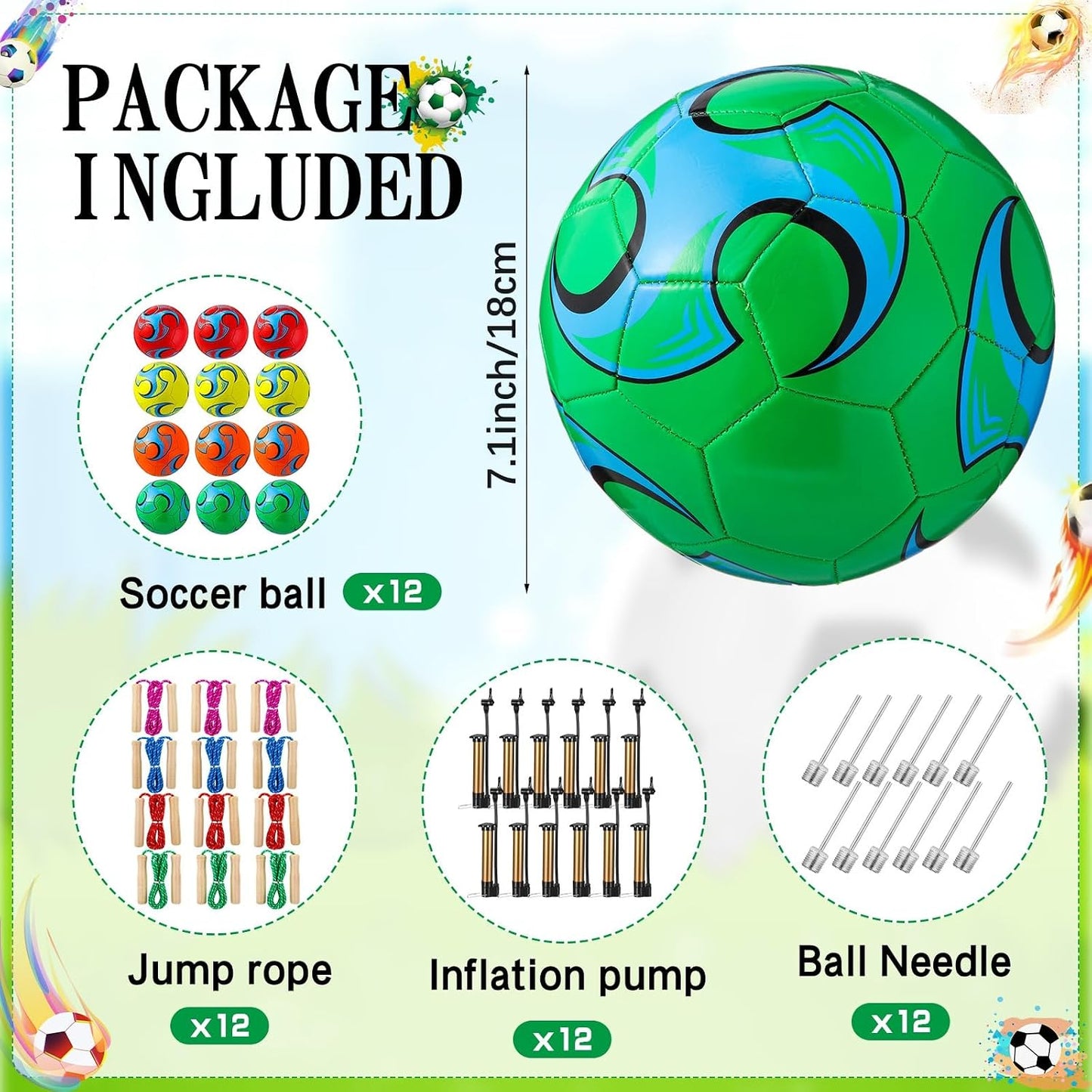 12 Set Balón Fútbol Cuerda Saltar Ajustable