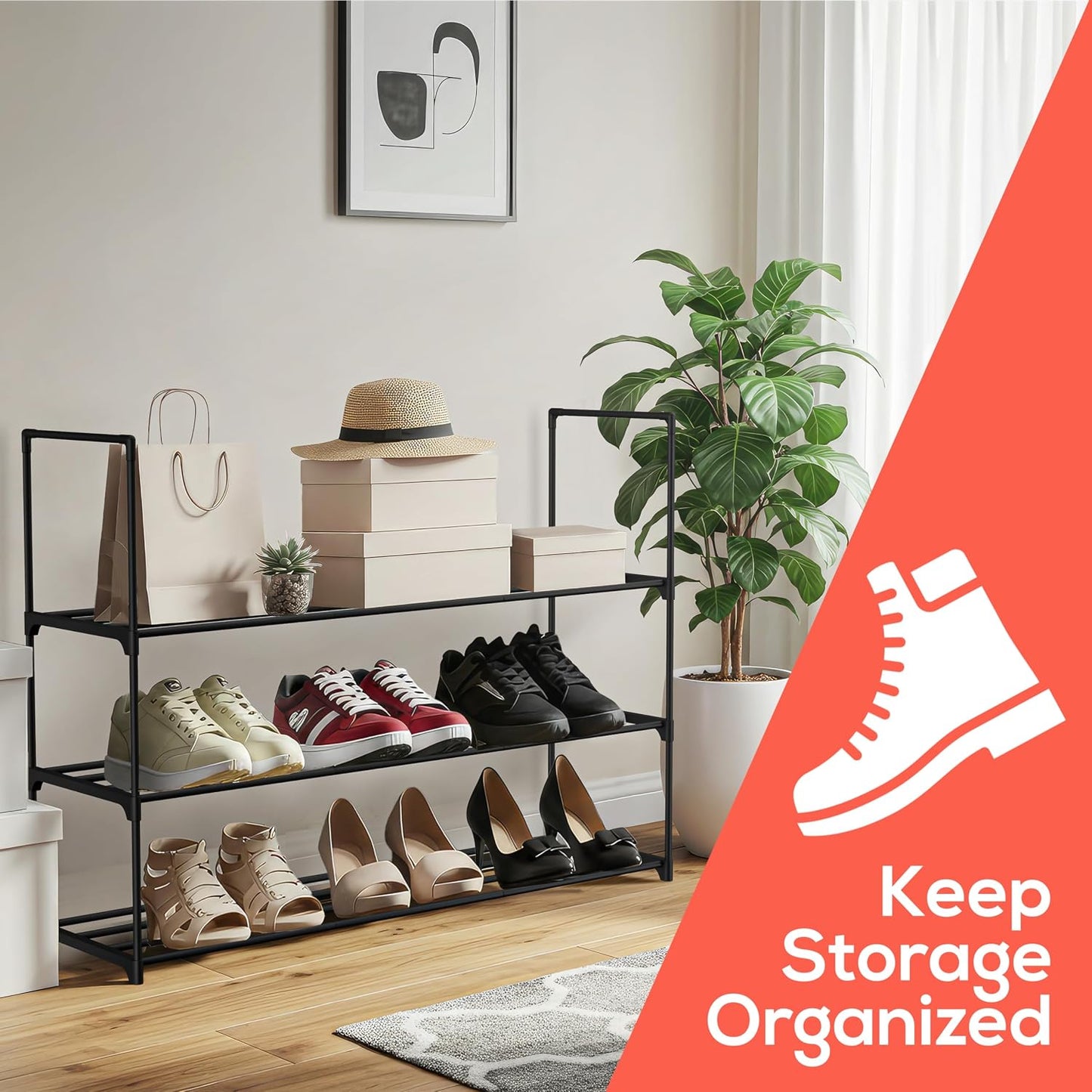 Zapatero negro 3 niveles 36pulg capacidad 15 pares