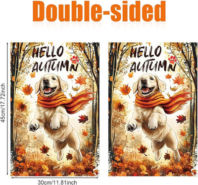 Bandera jardín doble cara otoño 18x12pulg perro decorativa