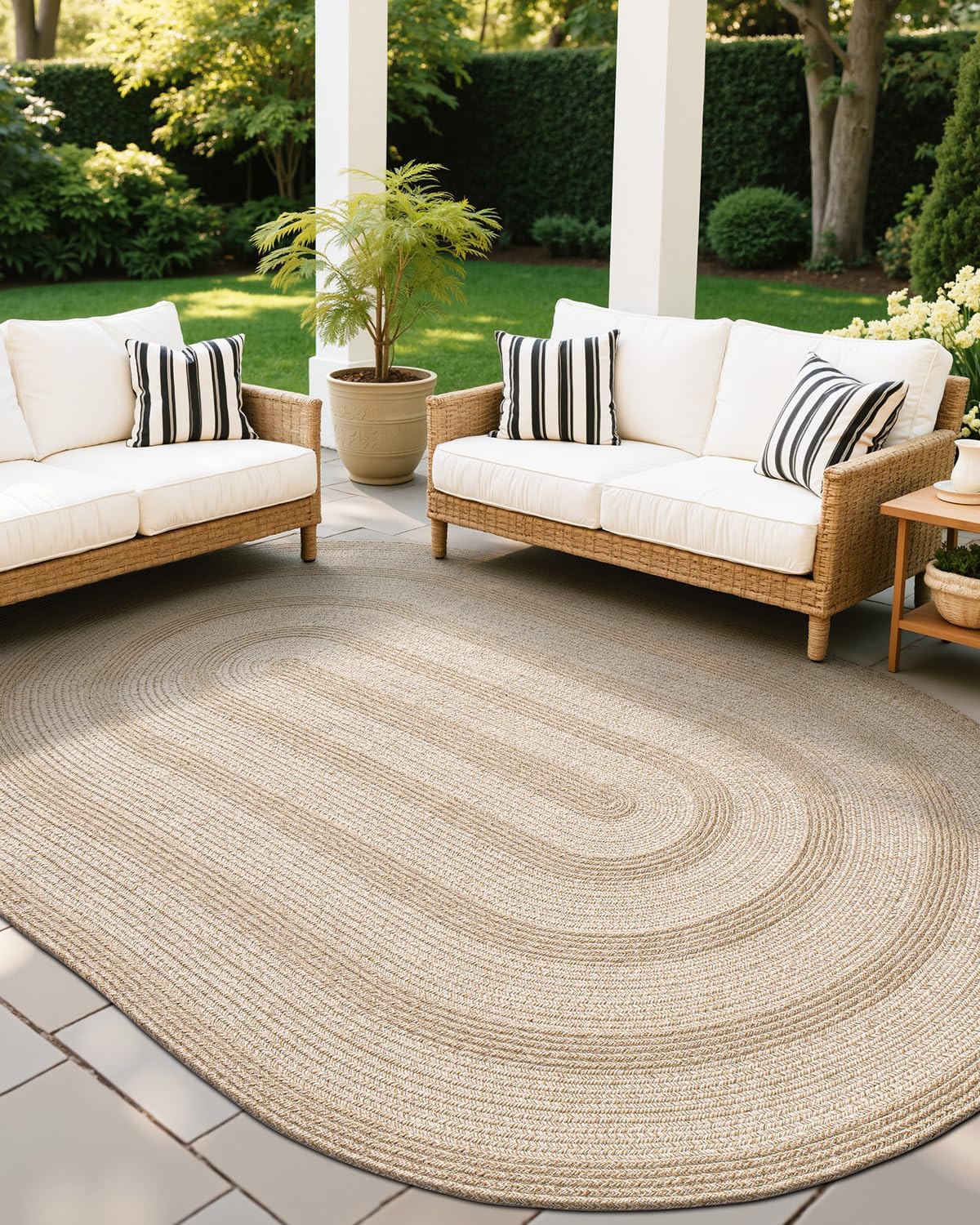 Alfombra yute ovalada 4x6ft sala comedor antiderrap