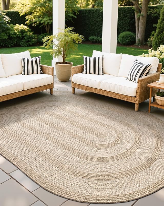 Alfombra ovalada yute 8x10ft sala estar antiderrap duradera