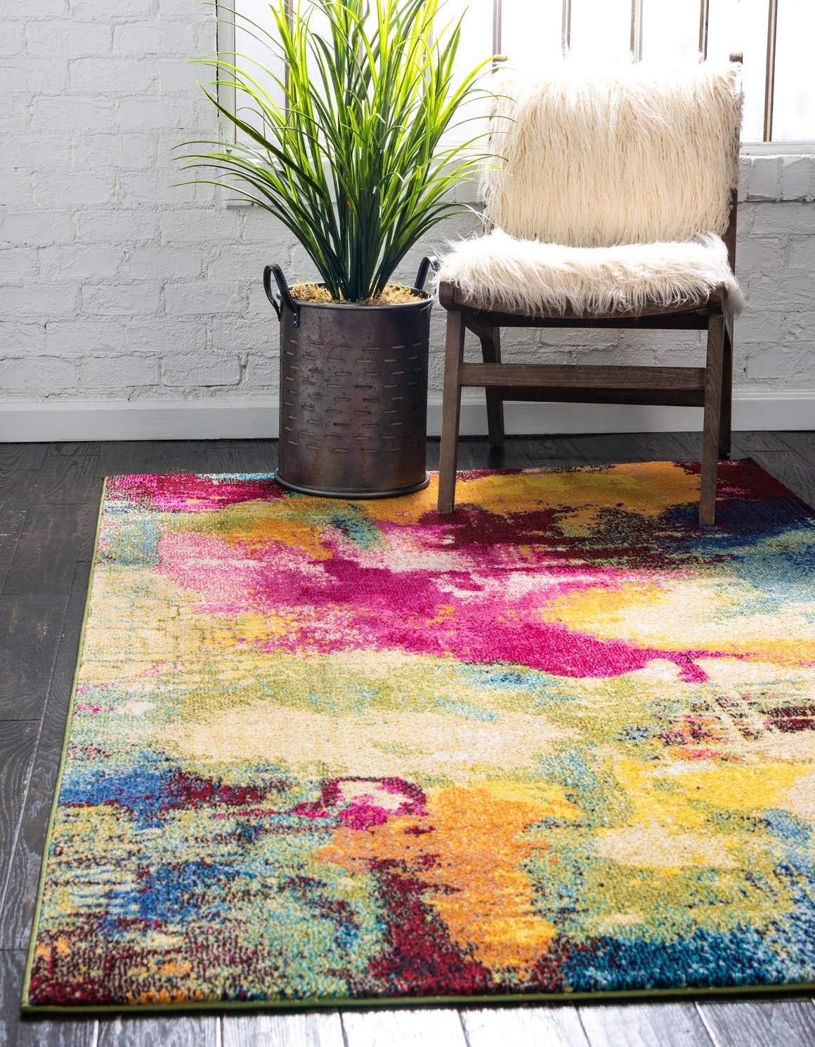 Alfombra área abstracta acuarela moderna 5x8ft multi/beige